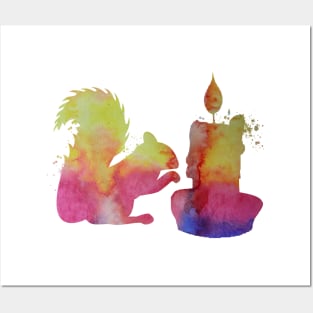 Squirrel and a candle Posters and Art